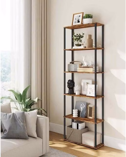 The Bazaarist 6 Tier Industrial Storage Rack in Rustic Brown and Ink Black