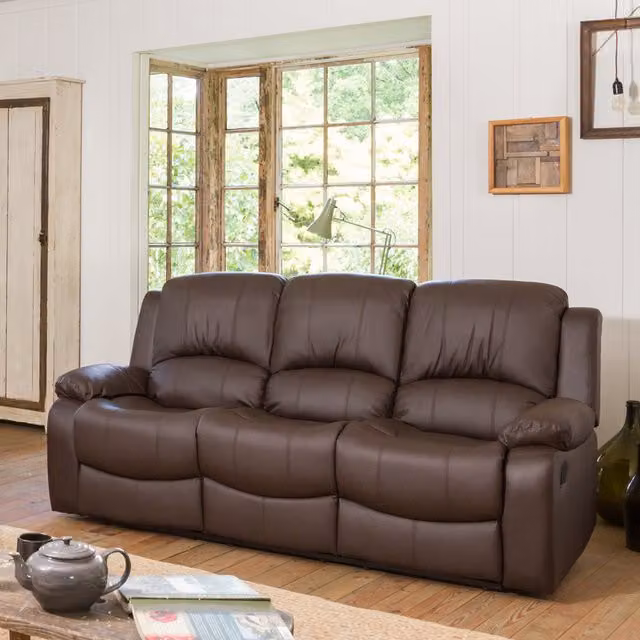 Artemis Home Glendale 3 Seat Manual Recliner Sofa in Brown Synthetic Leather