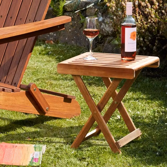 Thompson & Morgan Acacia Folding Side Table in Brown Wood