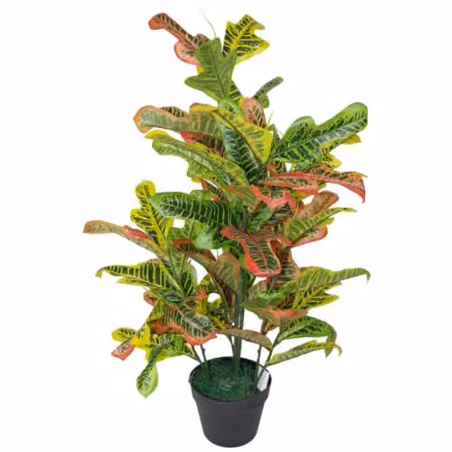 Artificial Leaf Codiaeum Multicoloured Potted House Plant in Orange, Black and Multicolour