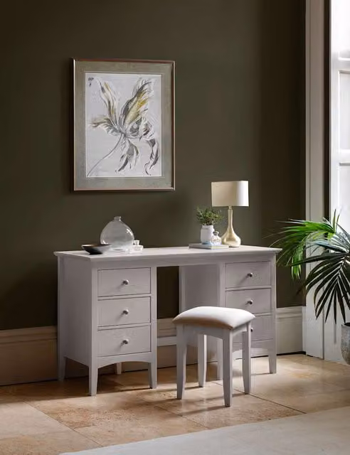 Gallery Direct Hastings Grey Lacquered Rubberwood Dressing Table and Stool Set