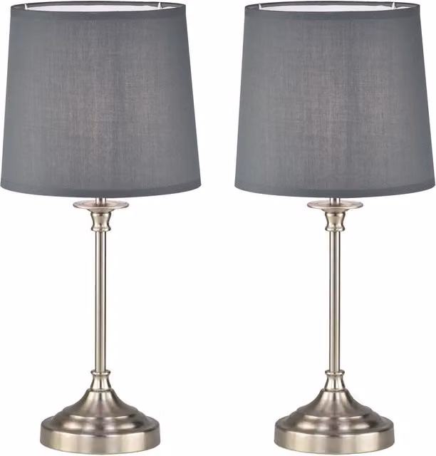First Choice Lighting Chester Set of 2 Table Lamps in Silver and Grey