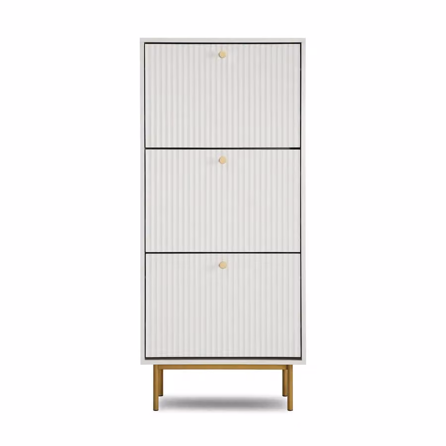 Home Garden Direct Modern White MDF Freestanding Shoe Cabinet with Tilting Compartments – 2