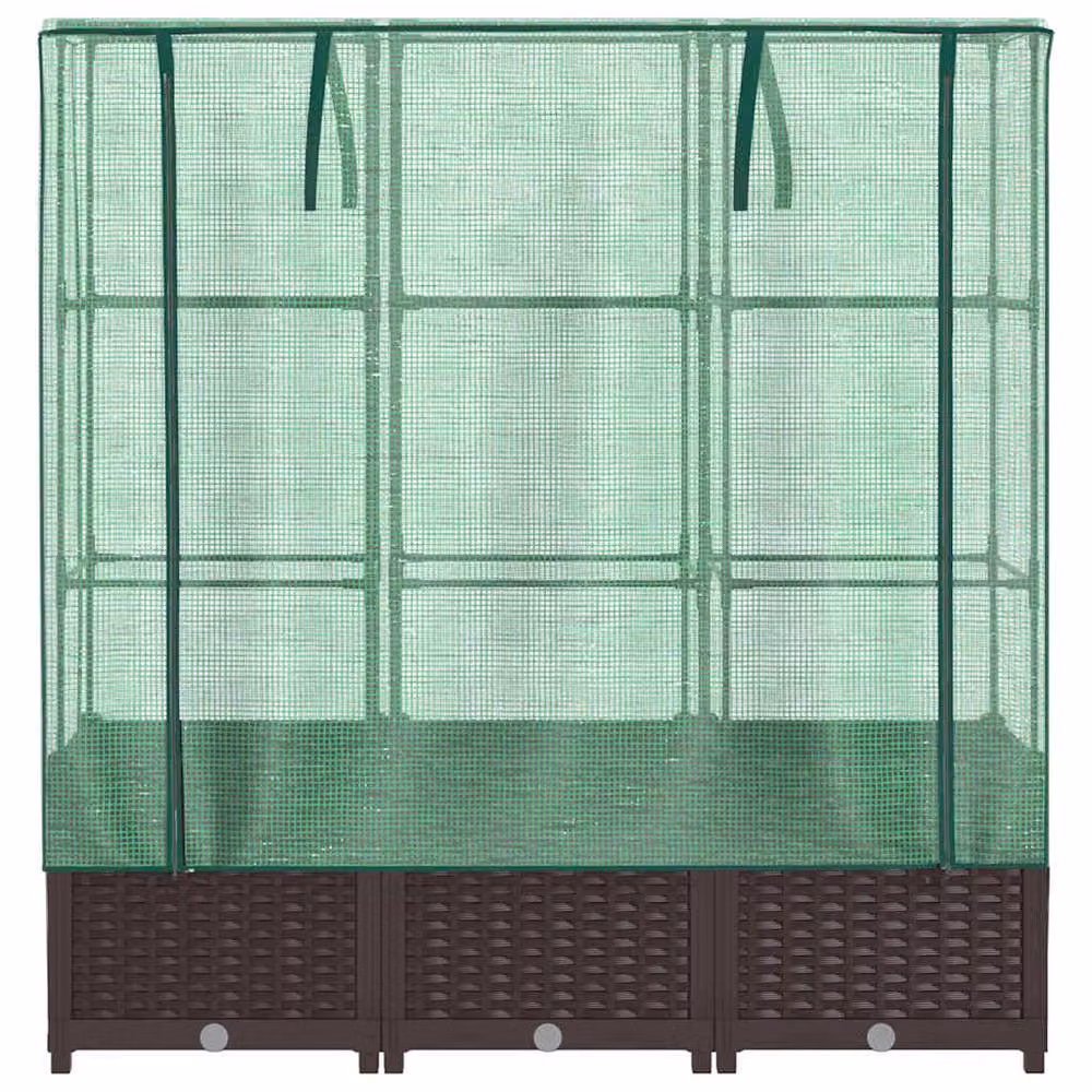 Berkfield Home Raised Bed with Greenhouse Cover in Brown Rattan Look, W/D/H: 120 x 40 x 138 cm – 3