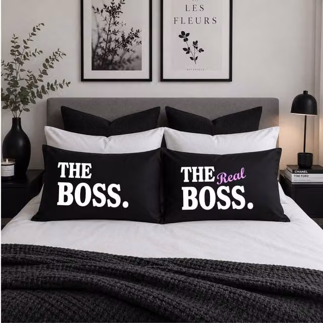 60 Second Makeover The Real Boss Black Cotton Graphic Pillowcases, Pack of 2