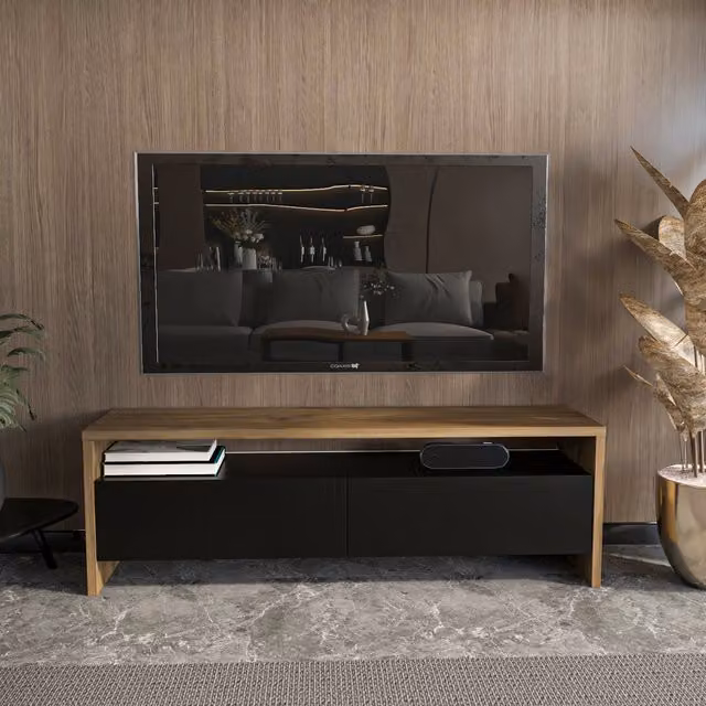 Decorotika Vertu Modern TV Unit in Brown and Black Wood