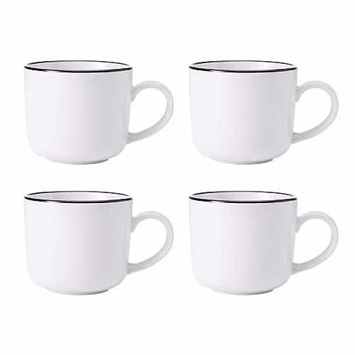 Mikasa Limestone Porcelain Mug Set of 4, 360ml, White with Black Rim