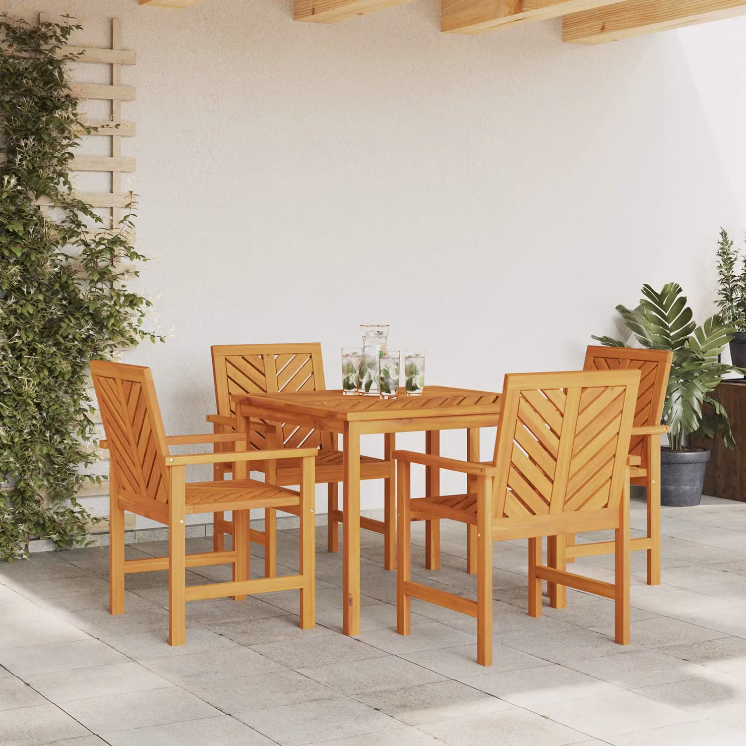 Berkfield Home 4 Piece Acacia Wood Garden Dining Set in Brown – 3
