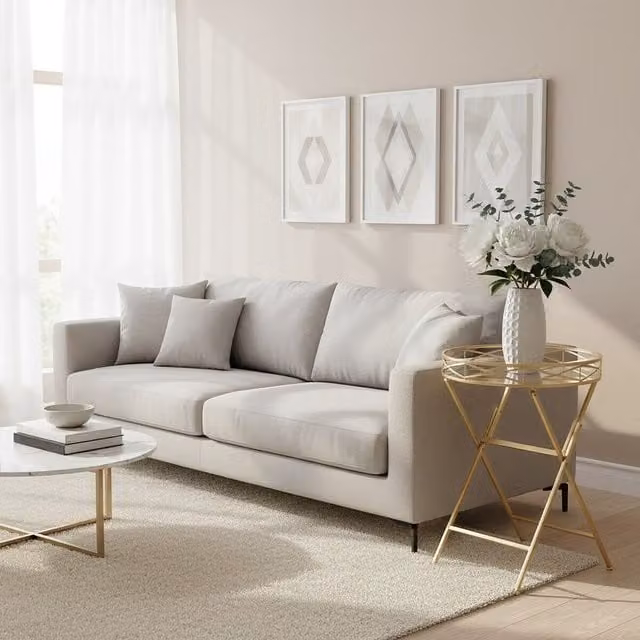 Orsina Round Gold Tray Side Table with Glass Top, W/D/H: 49 x 49 x 72 cm – 1