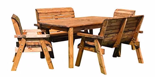 Charles Taylor Trading Hand Made 6 Seater Rustic Brown Treated Hardwood Garden Furniture Set with Rectangular Table – 2