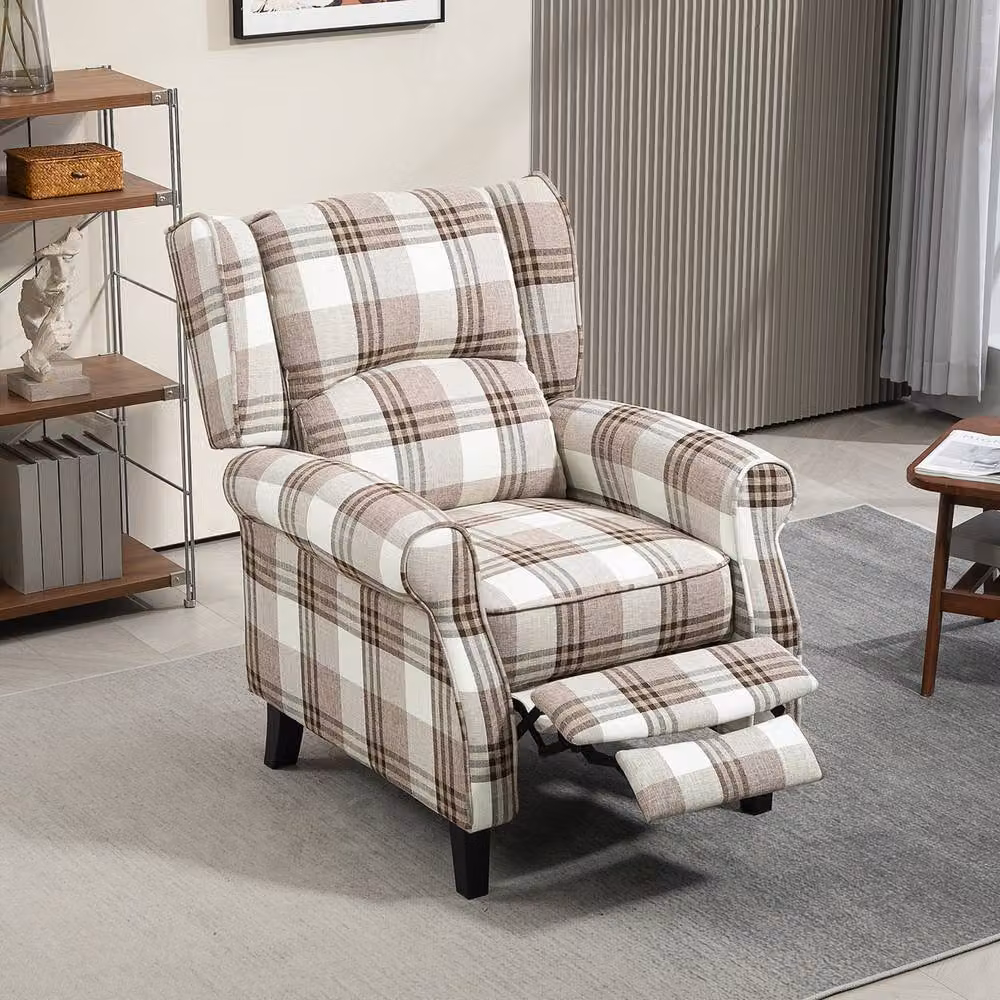 STILVORA Brown Fabric Recliner Armchair with Integrated Ottoman and Multi-Position Glide – 3
