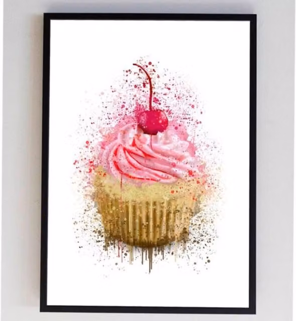Pics and Squiggles Cupcake Splatter Print Abstract Paper Poster in Pink, A3