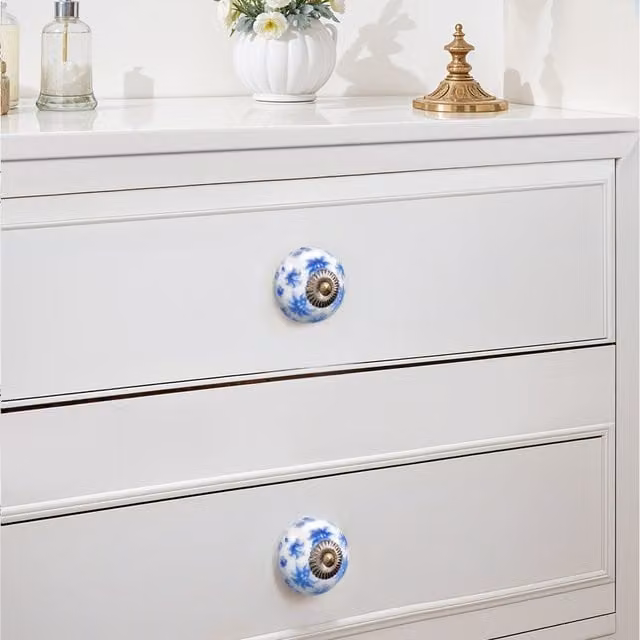 Lifeideas 6 Piece Ceramic Cabinet Knob Set in White and Blue