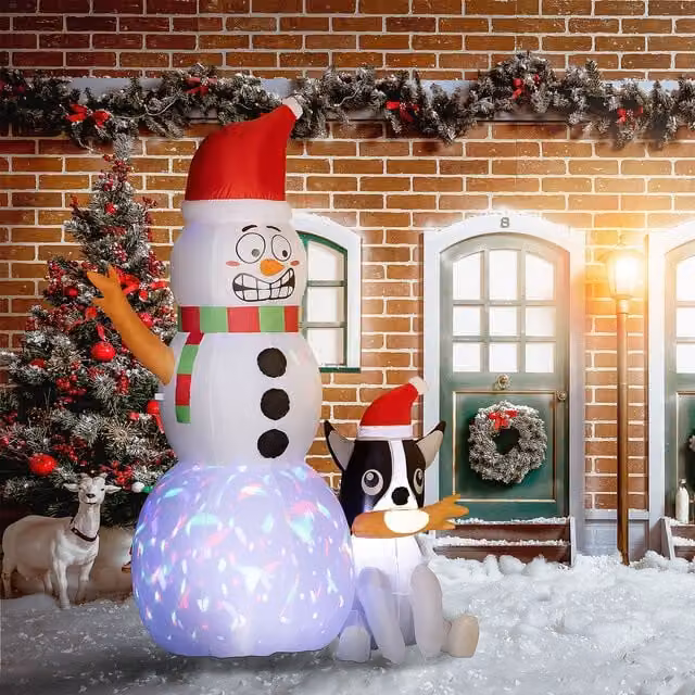OUTSUNNY 6.2ft Christmas Blow Up Snowman with Dog for Outdoor Garden Parties in White and Multicolour – 1