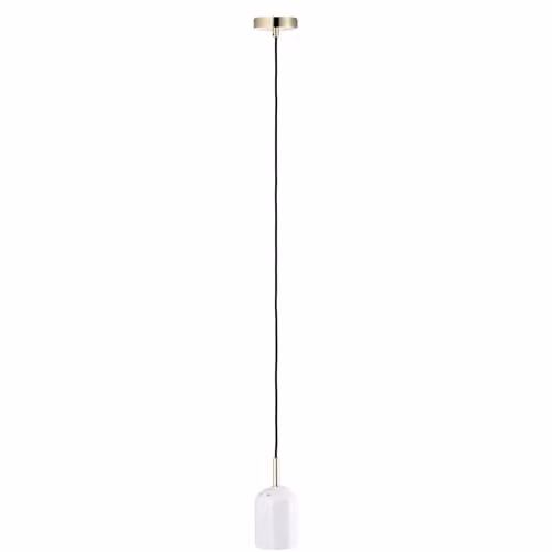 Happy Homewares White Marble Pendant Lamp with Black Fabric Cable and Polished Brass Metal, Height: 119 cm