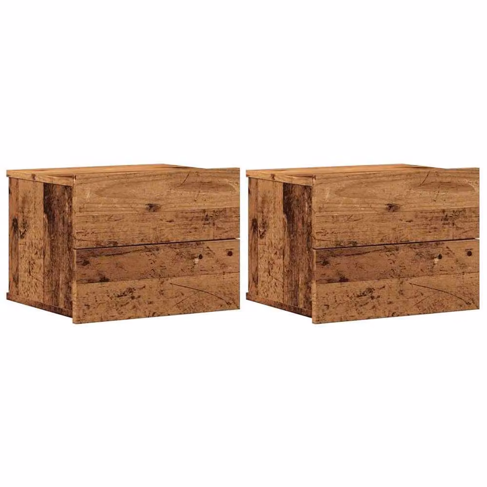 Berkfield Home Set of 2 Durable Wall-mounted Bedside Cabinets in Brown Old Wood, W: 40 cm, D: 32 cm, H: 30 cm – 2