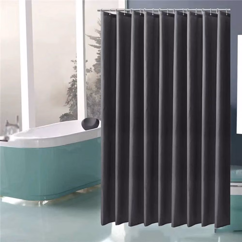 NESTLUNE Black Waterproof Fabric Shower Curtain with Hooks, W: 180 cm, H: 180 cm – 2