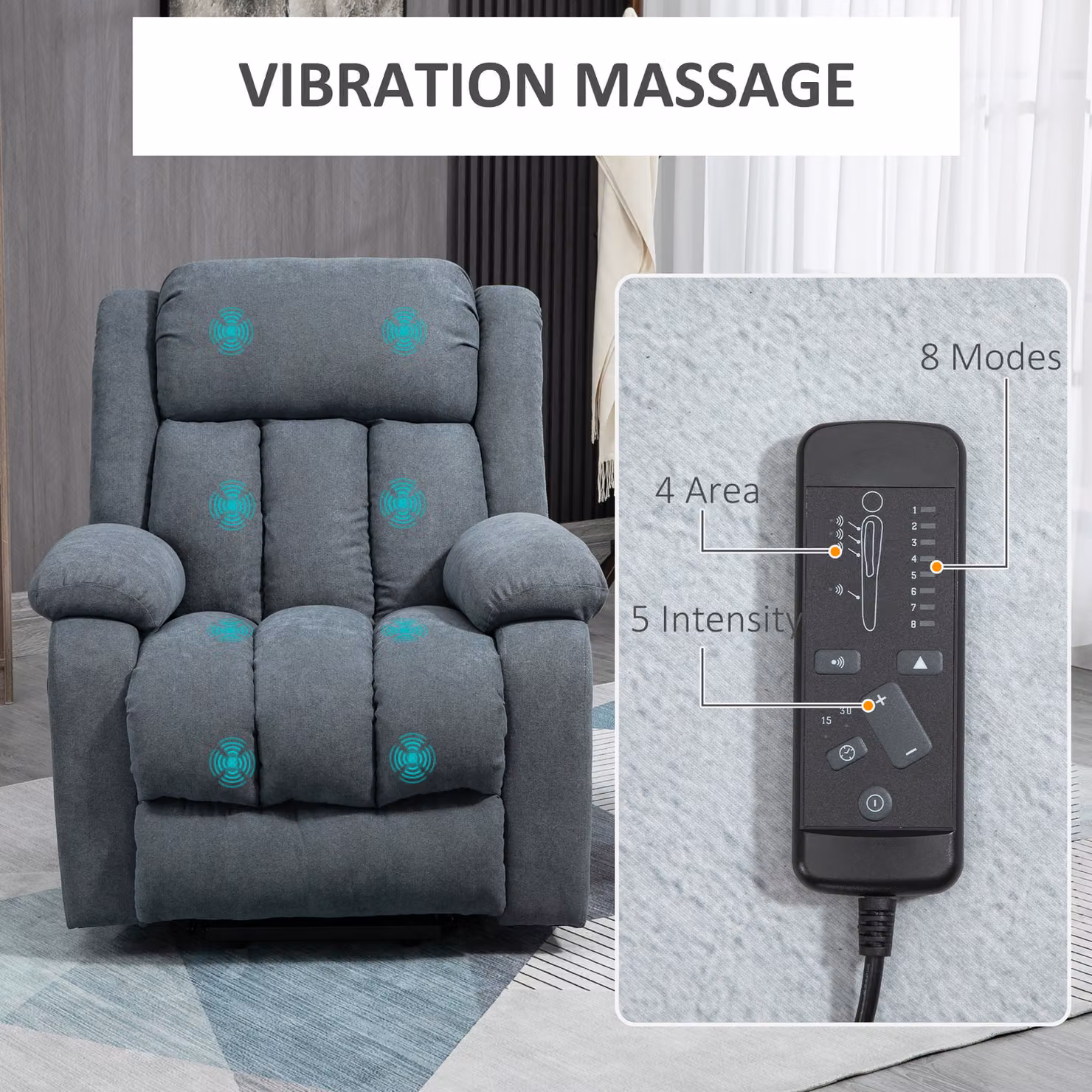 HOMCOM Grey Fabric Power Lift Recliner Chair for Seniors with Remote Control – 4