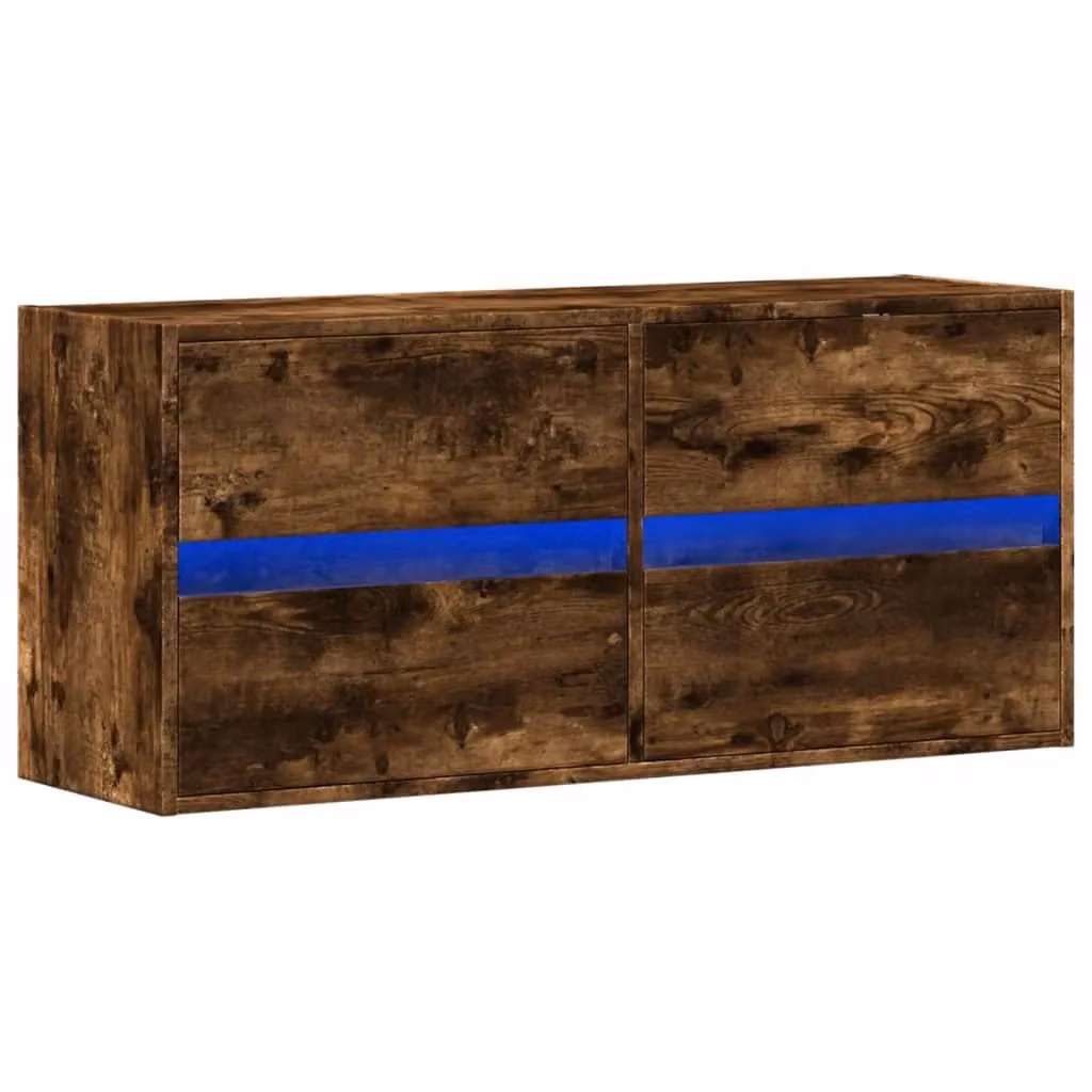 Berkfield Home TV Wall Cabinet with LED Lights in Smoked Oak Brown, W/D/H: 100 x 31 x 45 cm – 2