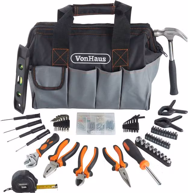 VonHaus 92-Piece Hand Tool Kit with Heavy Duty Bag, Black