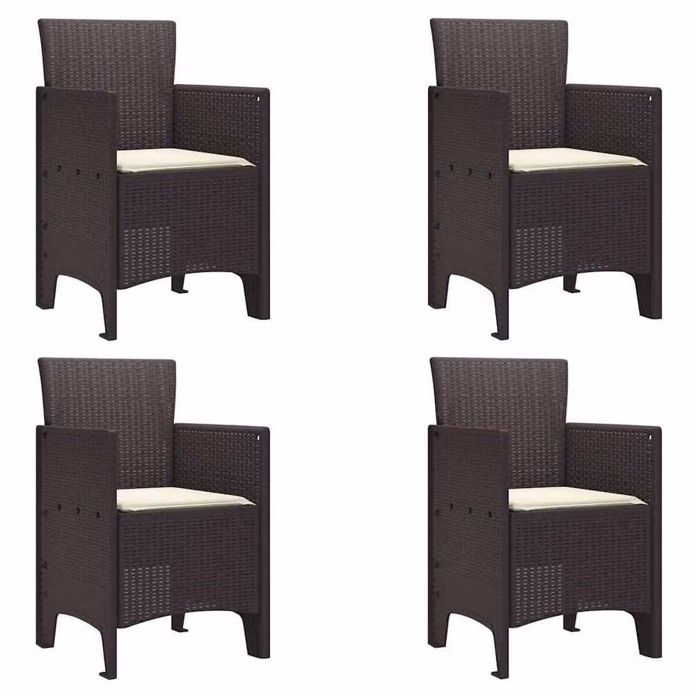 Berkfield Home Set of 4 Brown Polyrattan Garden Chairs with White Fabric Cushions – 2