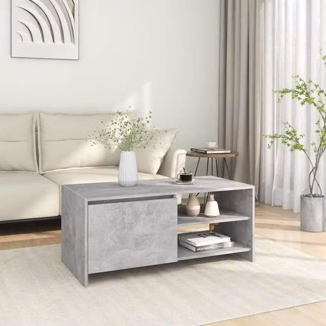 Berkfield Home Modern Rectangular Coffee Table in Concrete Grey, W/D/H: 102 x 50 x 45 cm