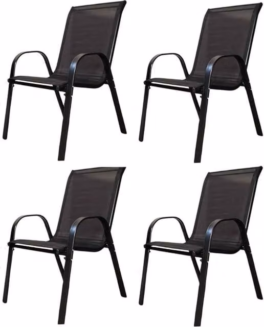 SPETLEK Set of 4 Black Textilene and Metal Outdoor Garden Patio Chairs