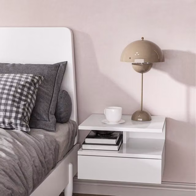 HOMCOM Set of 2 Wall-Mounted Floating Nightstands in Glossy White