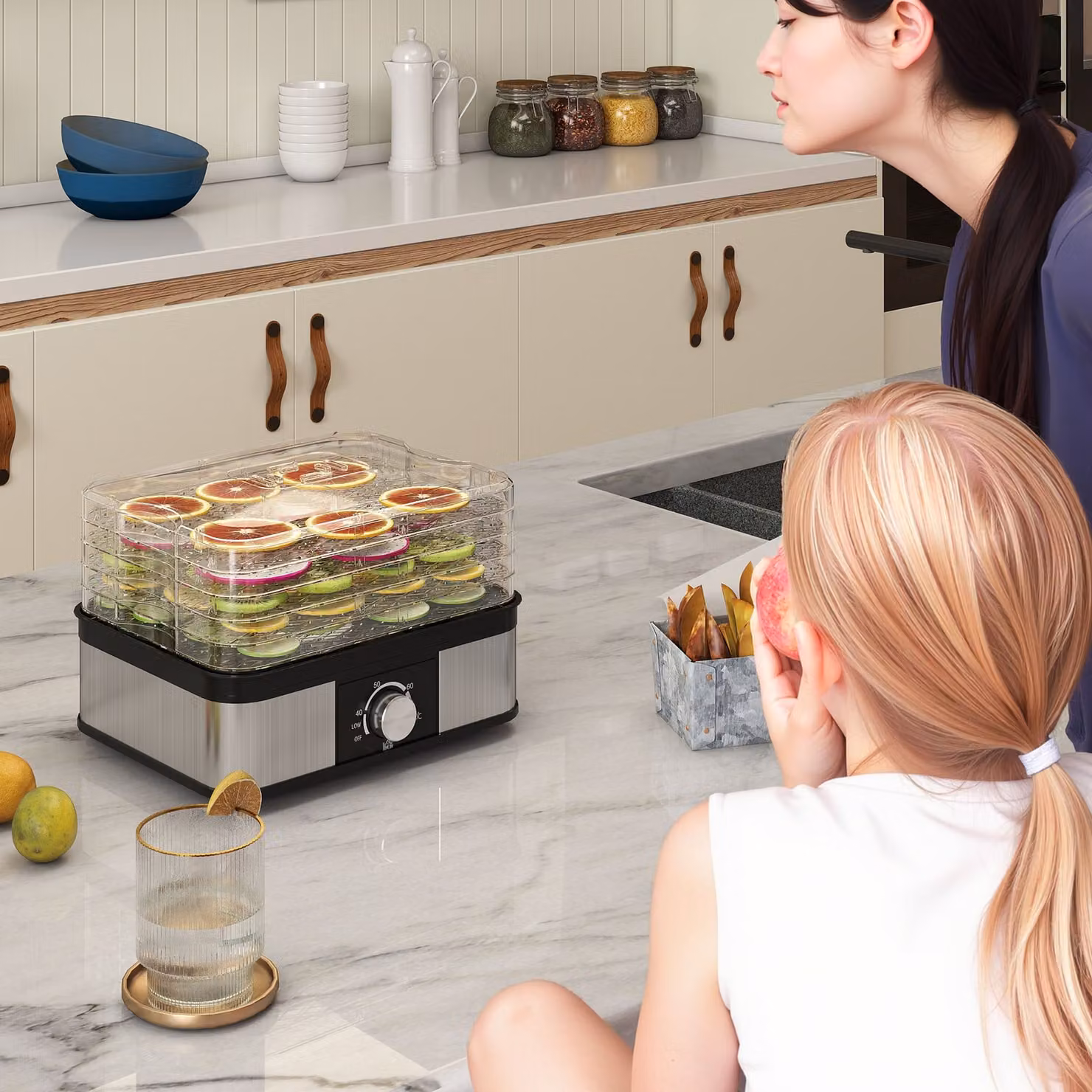 HOMCOM 5 Tier Food Dehydrator, 245W Stainless Steel Food Dryer Machine with Adjustable Temperature for Drying Fruit, Meat, Vegetables, Jerky and Pet Treats, Black – 5