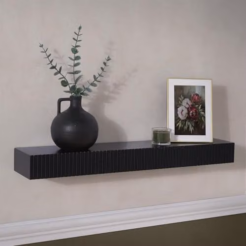 OHS Black Ribbed Floating Wall Shelf, Modern Matt Striped Decorative Shelf for Bedroom, Hallway or Home Office, W/D/H: 61 x 13 x 6 cm