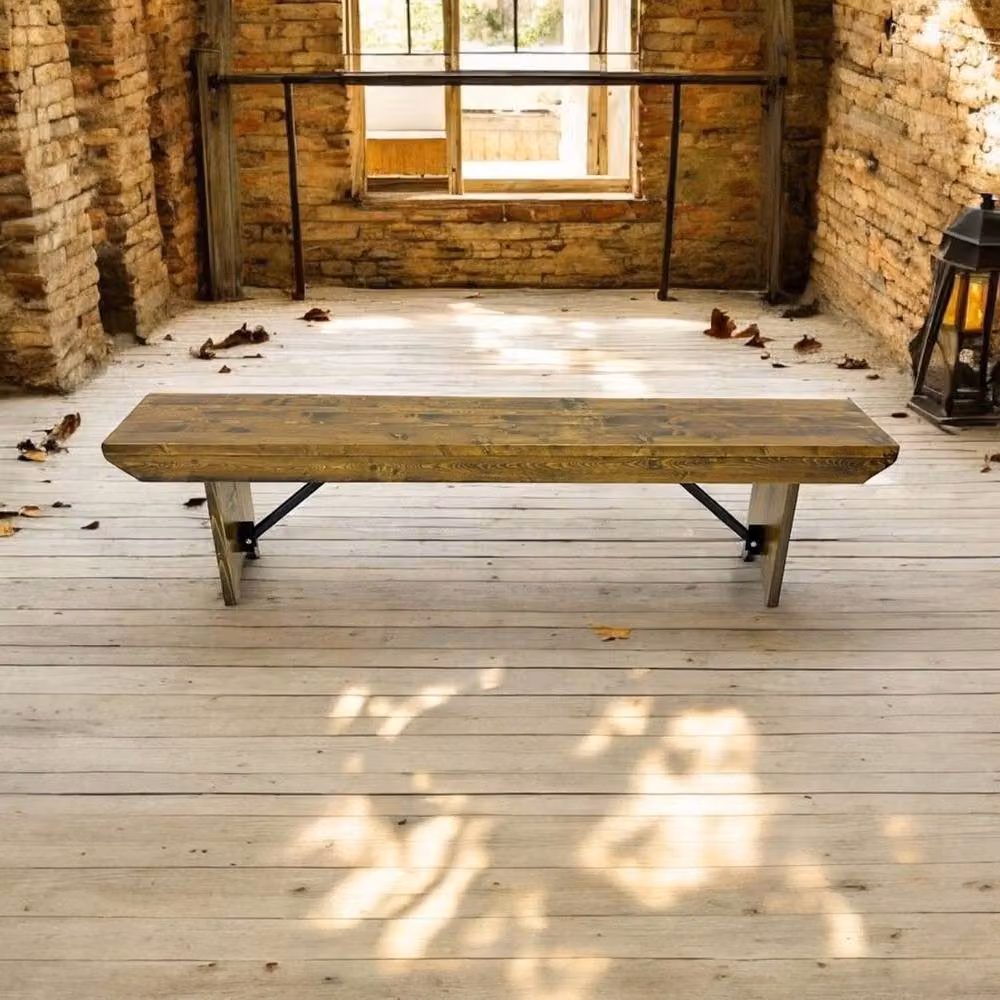 PAWNORA Rustic Brown Wooden Garden Bench – 3