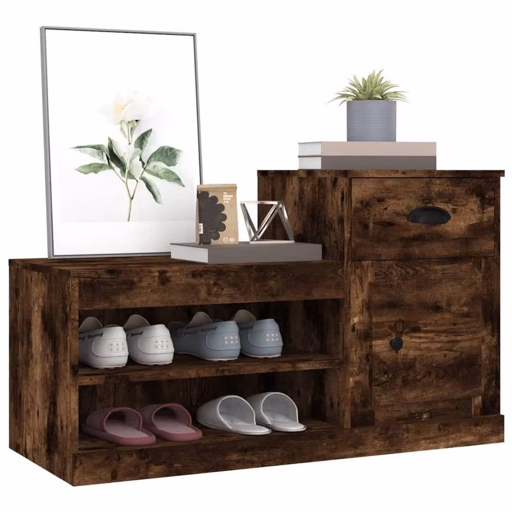 Berkfield Home Smoked Oak Shoe Cabinet in Brown, W/D/H: 100 x 42 x 60 cm – 3