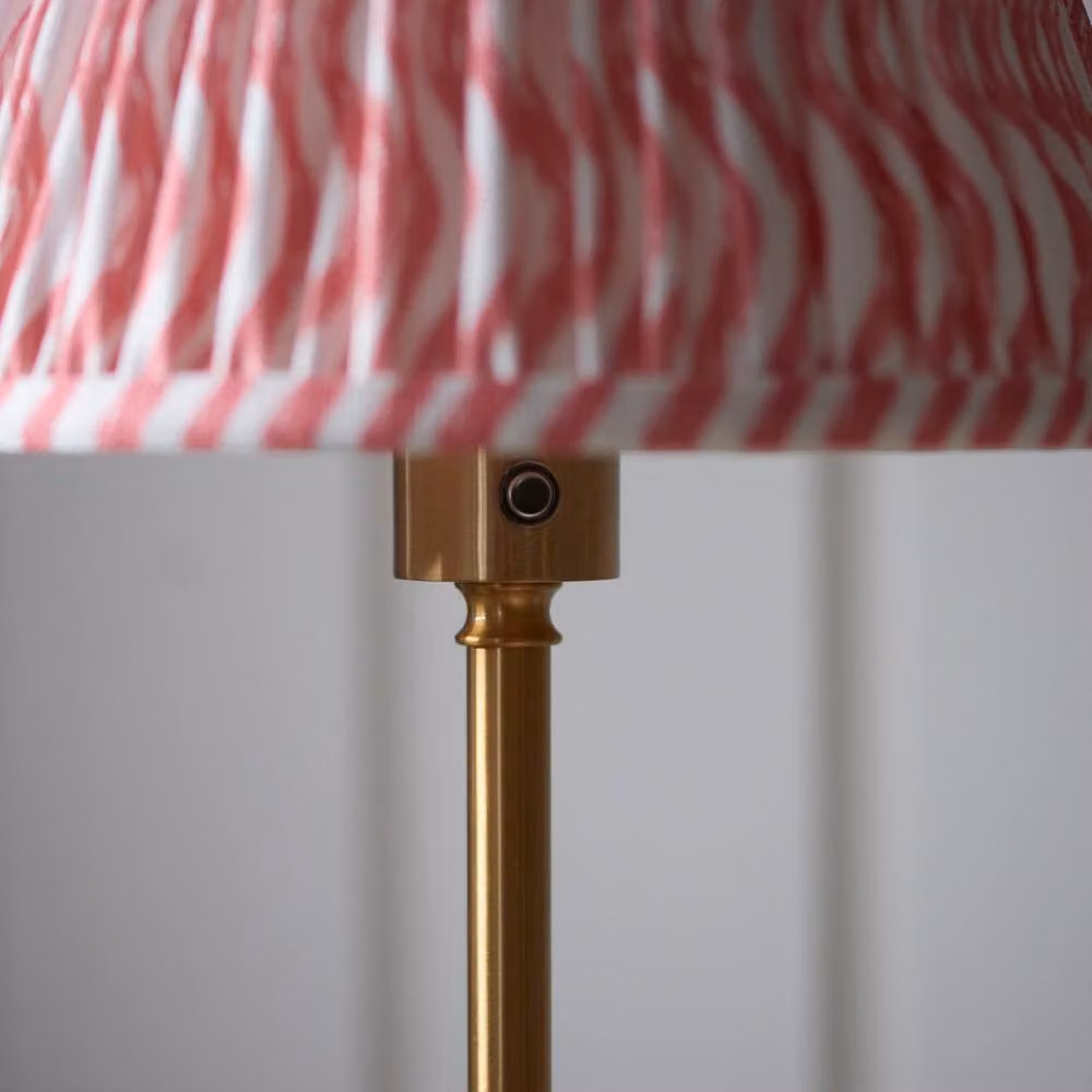 Netlighting Burley Rechargeable LED Floor Lamp with Pink Fabric Ripple Shade and Brass Finish – 3