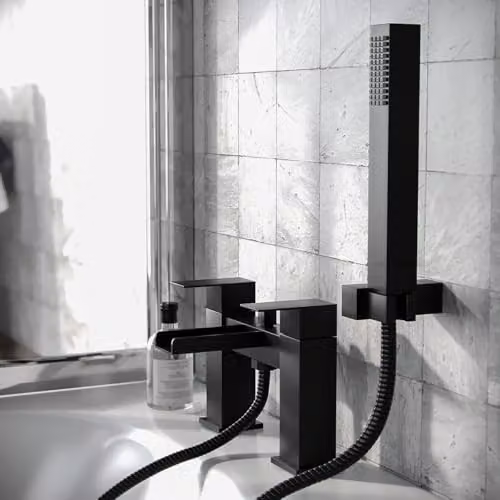 Nes Home Origin Waterfall Basin Mono Tap, Bath Filler, Handset and Pop Up Waste Set in Matte Black – 3