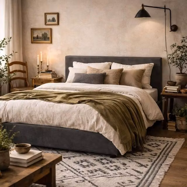 Wyld Haus Portarlington Upholstered King Size Bed in Grey with Headboard, W/D/H: 180 x 200 cm
