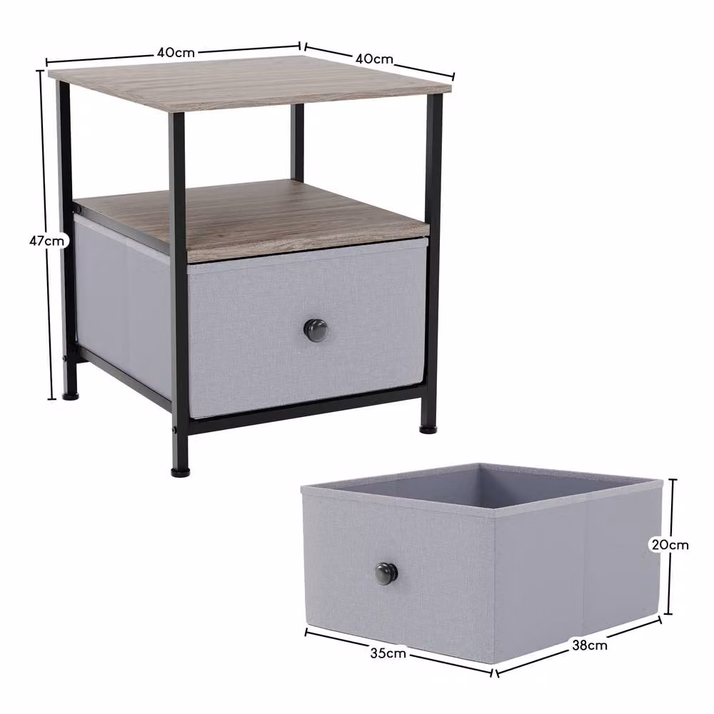 HD Designs Chorley 1 Drawer Bedside Chest Fabric Storage Organiser in Light Grey – 2