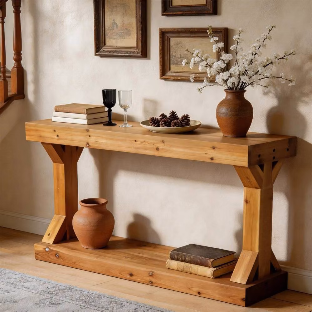 ERGOVEXA Rustic Brown Wood Console Table for Hallway or Living Room Display and Storage – 4