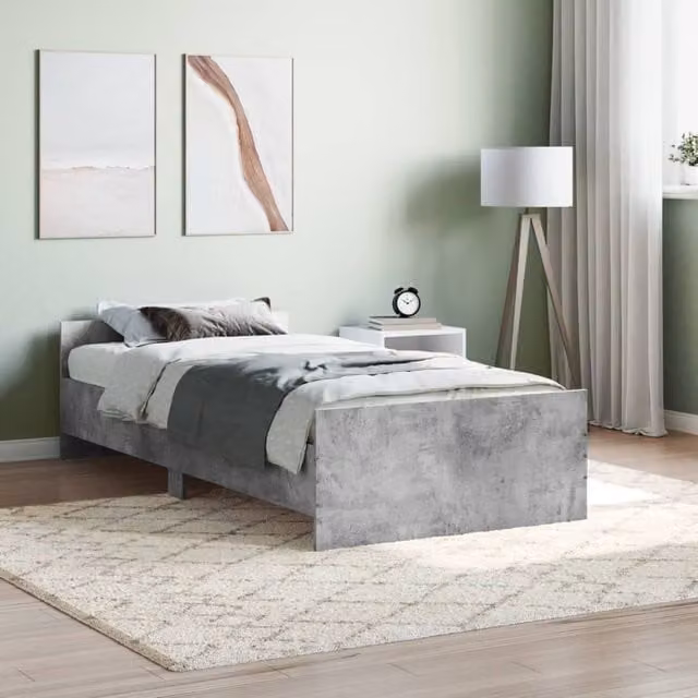 Berkfield Home Industrial Bed Frame in Concrete Grey, Engineered Wood, W/D/H: 100 x 200 cm