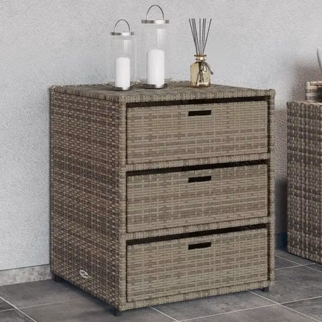 Berkfield Home Grey Poly Rattan Garden Storage Cabinet W/D/H: 55 x 59 x 69 cm