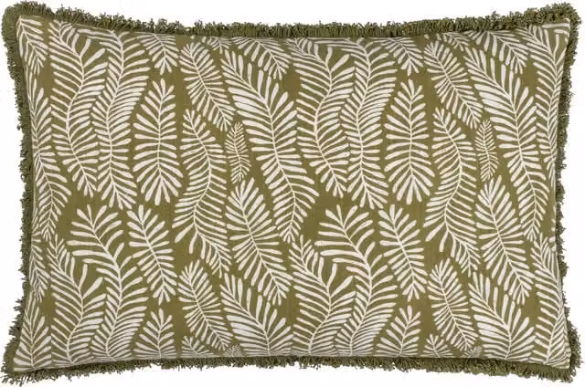 Make it a Home Frond Abstract Rectangular Cushion in Green and Polyester/Cotton