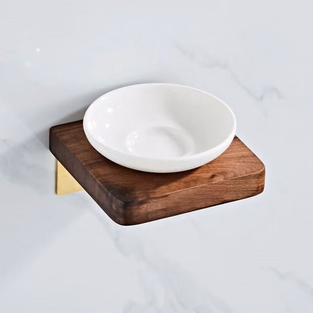 Nes Home Abloh Luxury Ceramic Soap Dish with Shelf and Sponge Compartment in White and Gold