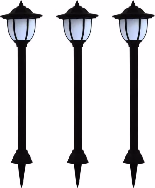 Berkfield Home Set of 3 Black LED Solar Outdoor Garden Lanterns with Dusk Sensor and Ground Spikes – 1