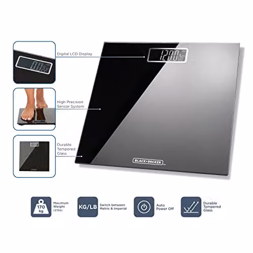 BLACK+DECKER BXBS0002GB Digital Bathroom Scale with High Precision Sensor System and LCD Display, Black – 2