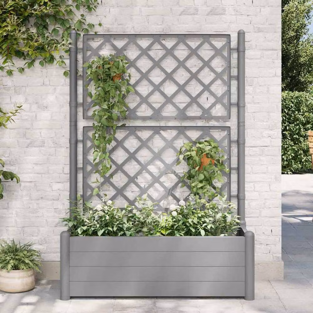 Berkfield Home Garden Planter with Trellis in Stone Grey, W/D/H: 100 x 43 x 142 cm – 2