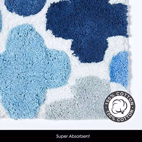 Homescapes Salcombe Geometric Pattern Cotton Bath Mat, Blue, Grey and White, W/D/H: 80 x 50 cm – 4