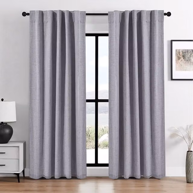 Lifeideas Grey Faux Linen Blackout Curtains, Pair, Thermal Insulating, Height: 229 cm