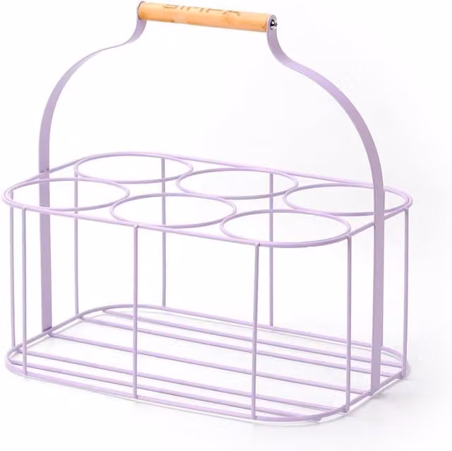 Simpa Metal Wire 6 Bottle Carrier Holder Caddy with Handle in Purple/Pink