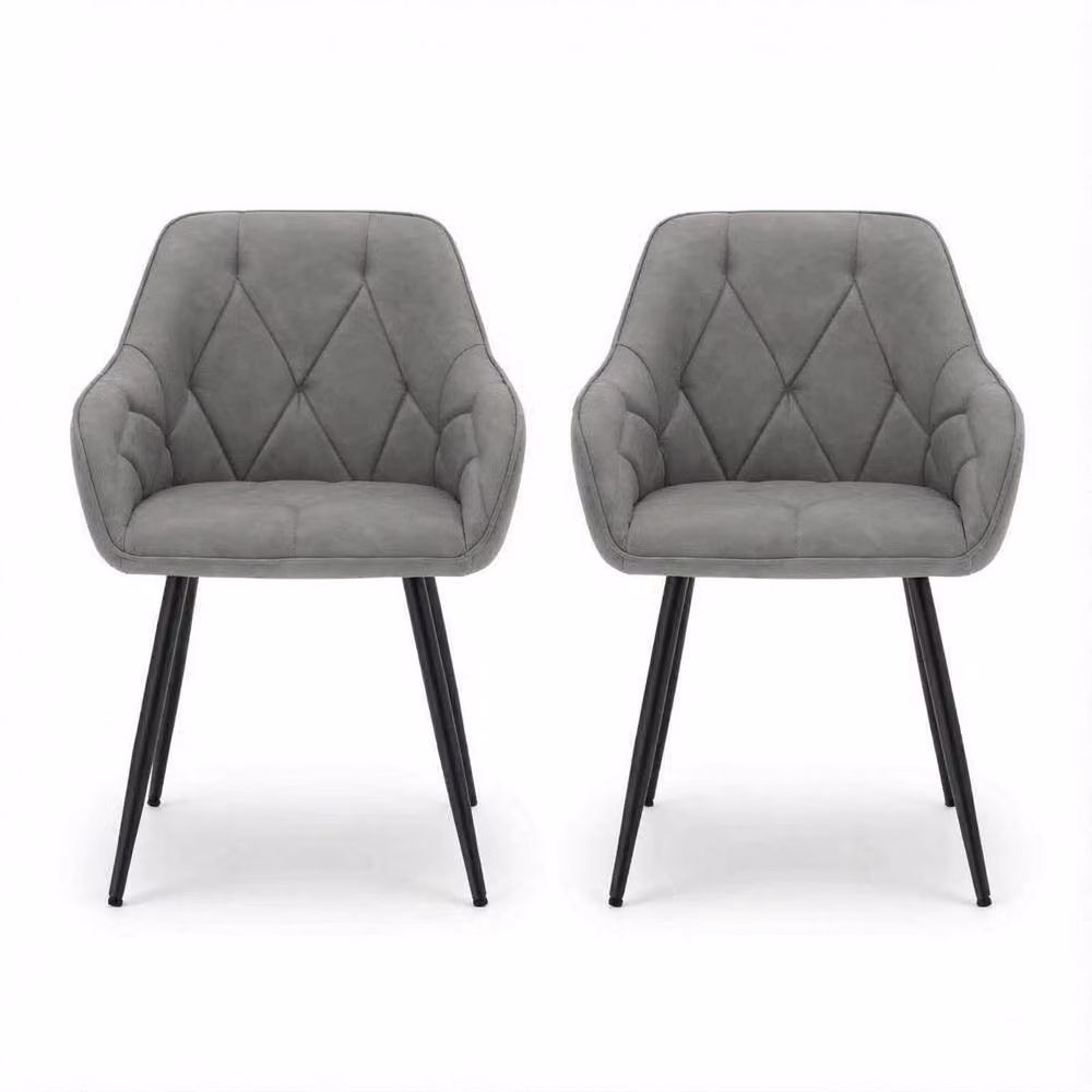 Merax Set of 2 Modern Upholstered Faux Leather Dining Chairs with Armrests in Grey – 2