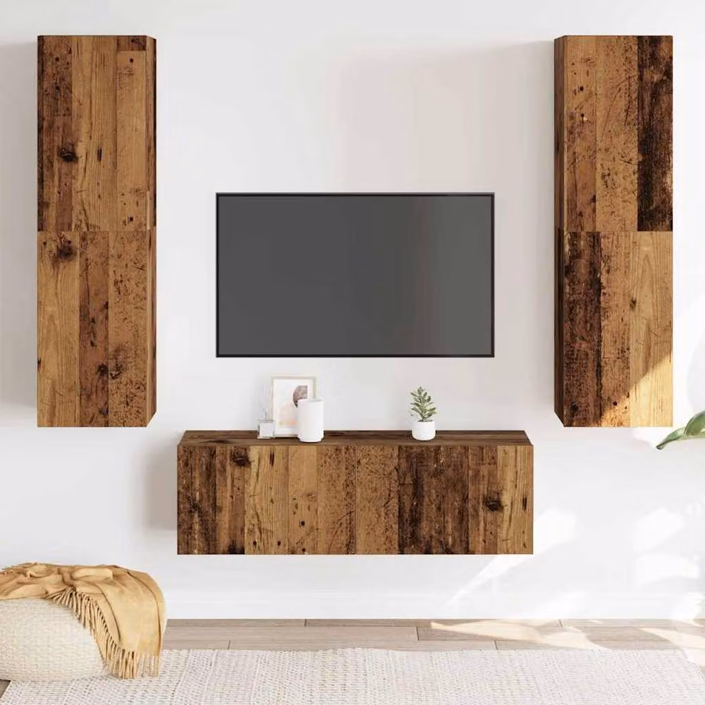 Berkfield Home Set of 3 Wall Mounted Modern TV Cabinets in Brown Old Wood Finish – 2