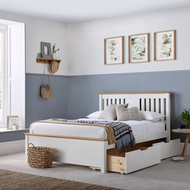 Bedmaster Chester White Solid Wood Storage Bed with Drawers, W/D/H: 140 x 200 cm